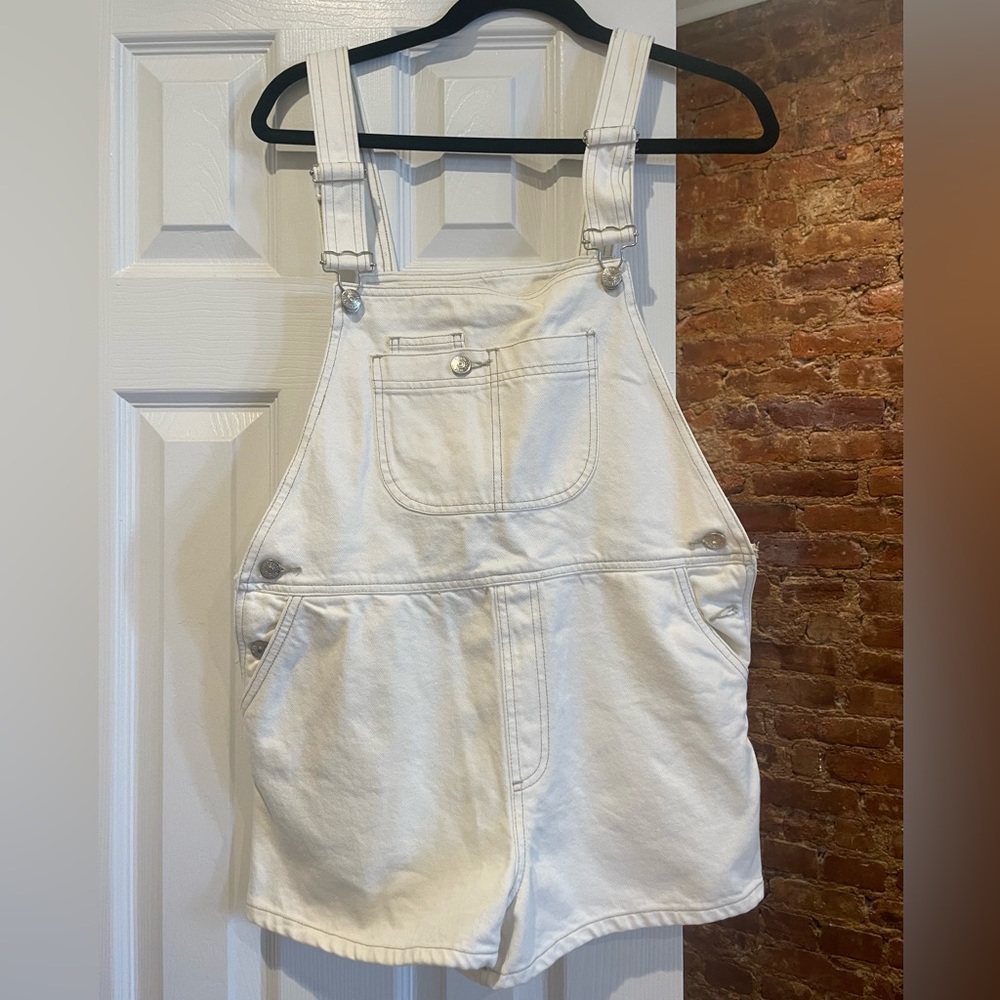 Zara Denim Overall Shorts (Ecru)